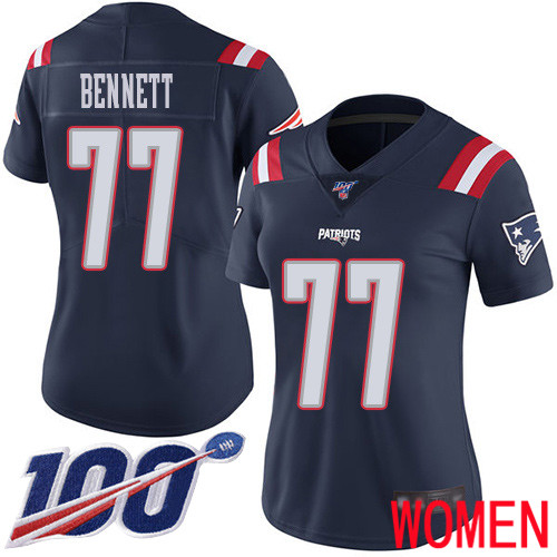 New England Patriots Football #77 100th Season Limited Navy Blue Women Michael Bennett NFL Jersey->new england patriots->NFL Jersey